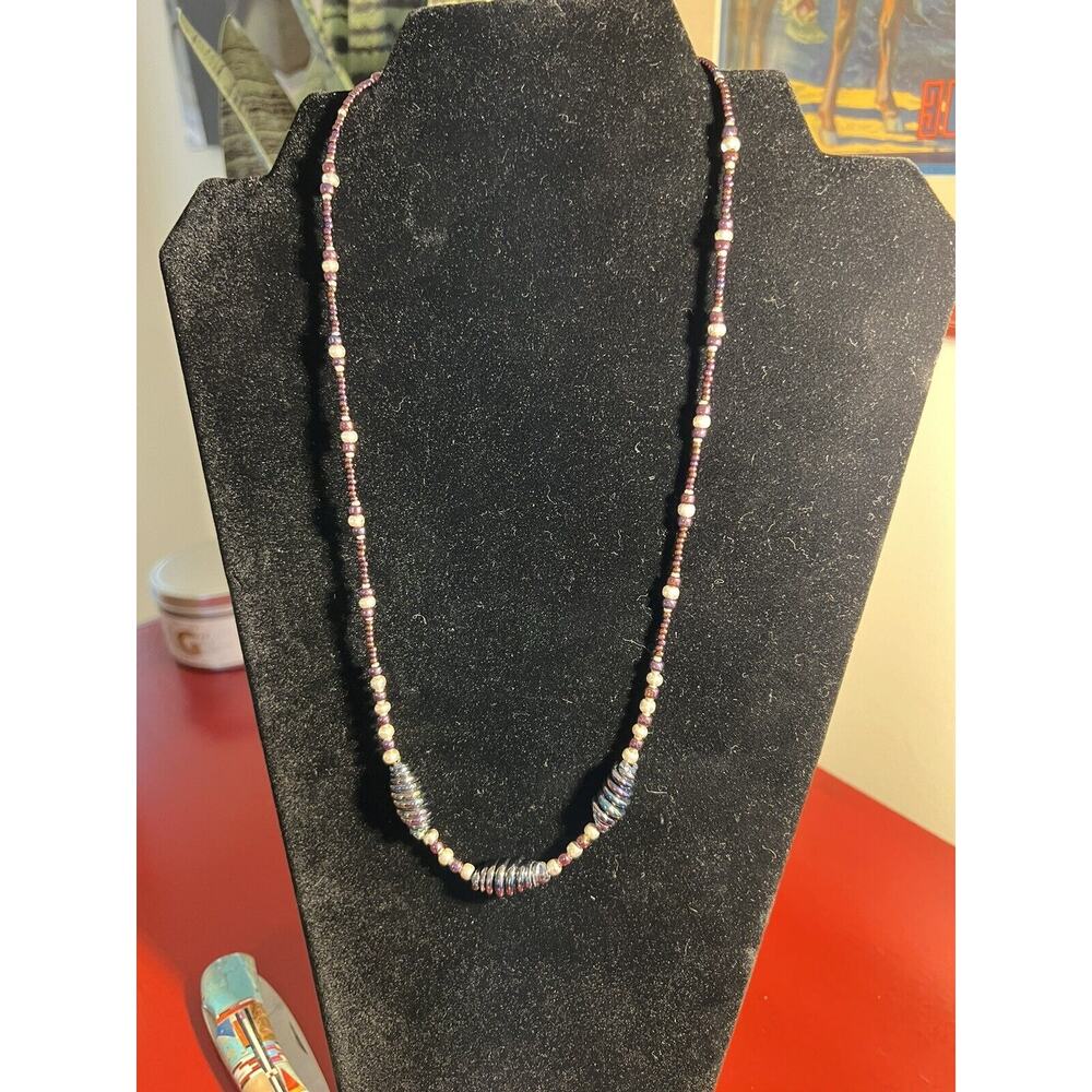 Handmade Glass Bead Necklace With Toggle Clasp - vintage -